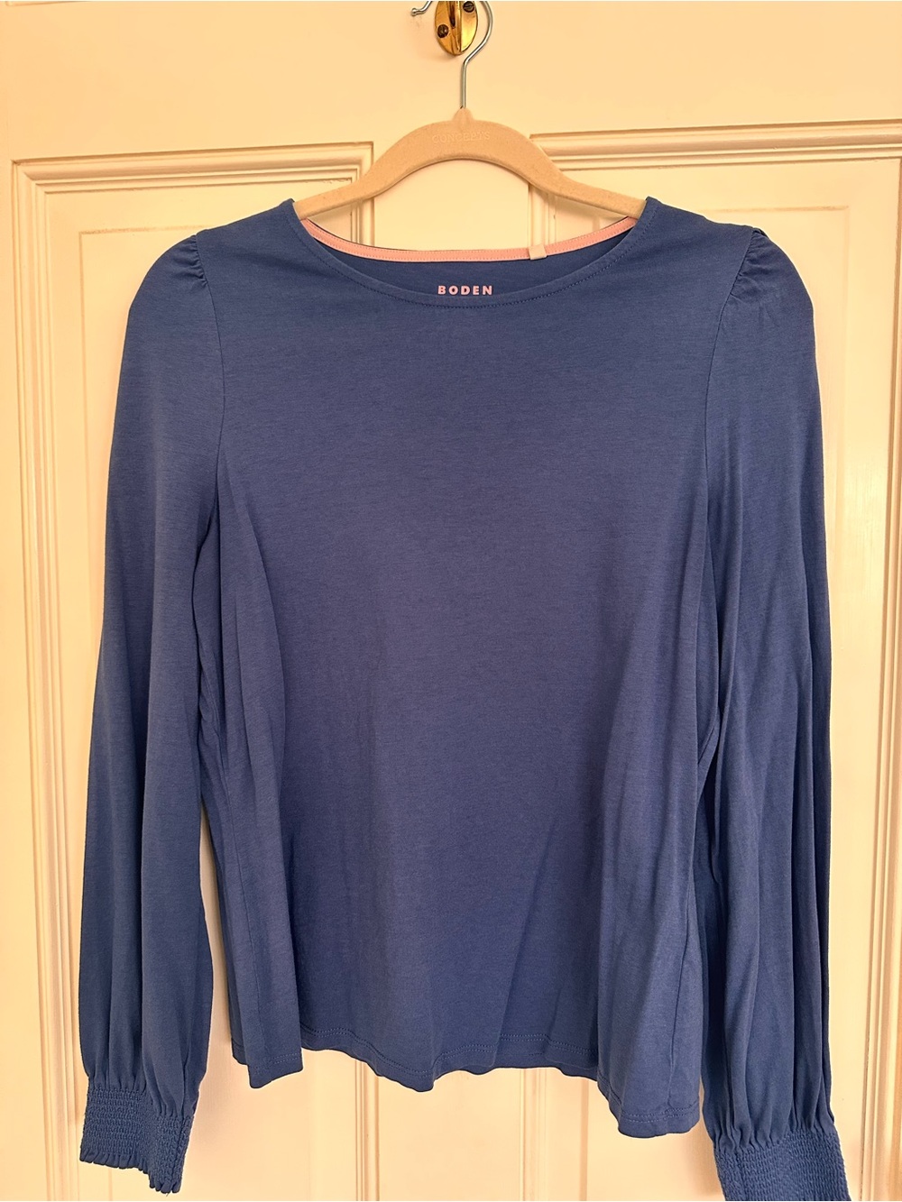 Boden Blue Puff Long-Sleeve Smocked Cuff Top Size 8